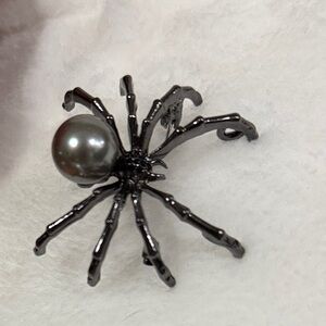 Black Spider Brooch with Pearl Accent